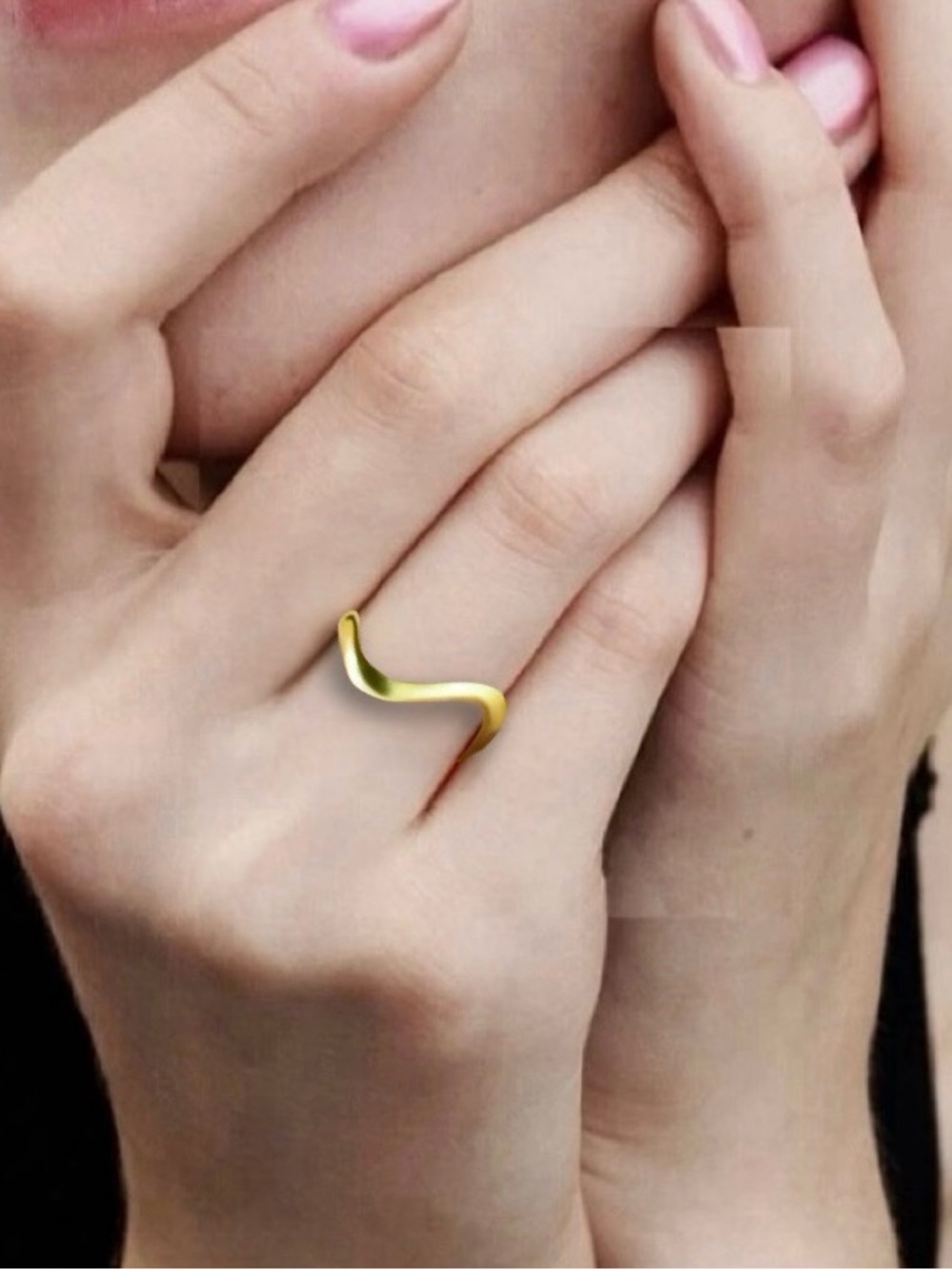 14k Gold over Sterling Silver Contoured Minimalist Asymmetrical Wave